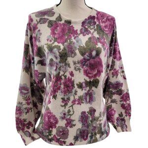 Jessica Roberts Women's Crew Neck Keyhole Floral Print Soft Sweater - Size Small